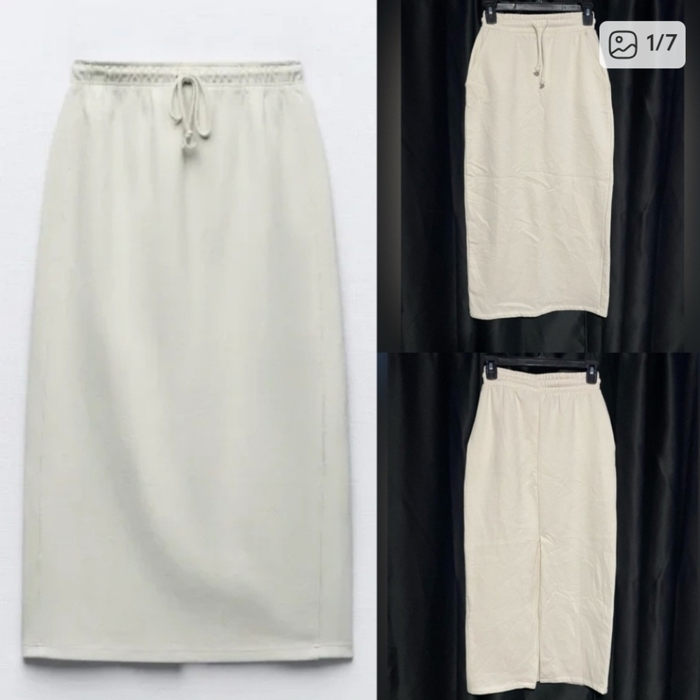 Zara Nude Plush Cream High Waist Midi Skirt